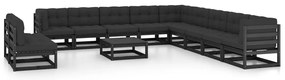 12 pcs conjunto longue jardim c/ almofadões pinho maciço preto