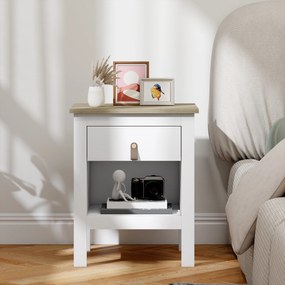 Mesa de Cabeceira Moderna Mesa de Cabeceira com 1 Gaveta Compartimento Aberto Puxador de PU  45x40x55 cm Branco