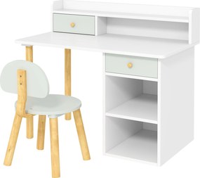 AIYAPLAY Conjunto de Secretária e Cadeira para Crianças Mesa de Estudo com Prateleiras e Gaveta Carga 80 kg 85x48x73 cm Verde | Aosom Portugal