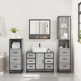 4 pcs Conjunto móveis casa de banho madeira proc. cinza sonoma