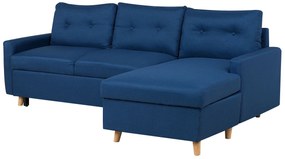 Sofá-cama de canto à esquerda com 4 lugares e arrumação em tecido azul marinho FLAKK Beliani