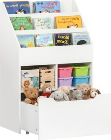 HOMCOM Estante Infantil para Brinquedos Estante para Livros Infantis com Gaveta Móvel Cubos Sala de Jogos Branco 60x29,9x90 cm | Aosom Portugal