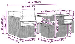 Conjunto de Sofá de Jardim de 7 Peças com Almofadas Bege em Rattan Sin