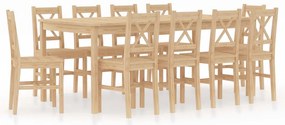 vidaXL 11 pcs conjunto de jantar em madeira de pinho