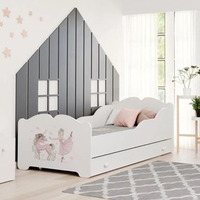 Cama infantil ANNA branca com gaveta 160x80 - princesa e unicórnio - colchão e estrado incluído