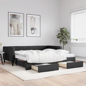 3196639 vidaXL Sofá-cama com gavetão e gavetas 100x200 cm tecido preto