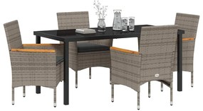 Conjunto de jantar de jardim de 5 peças com almofadas cinzas em rattan
