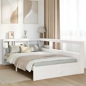 vidaXL Cama com estante sem colchão 120x190 cm pinho maciço branco