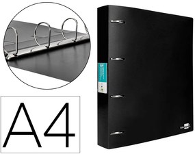 Pasta de 4 Aneis Mistos 40 mm Polipropileno Din A4 Preto Opaco