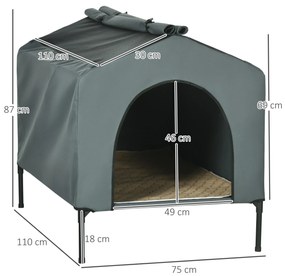 Casa para Cães com Cobertura Exterior Cama Elevada com Almofada Acolchoada e Janelas de Malha 110x75x87 cm Cinza