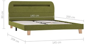 Estrutura de cama com LED em tecido 140x200 cm verde
