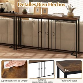 Mesa Consola 140 x 30 x 81 cm Industrial Base H e Tampo para Entrada, hall Castanho Rústico e Preto