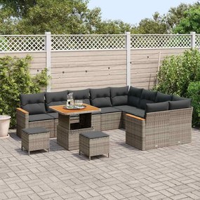 Conjunto de Sofá de Jardim vidaXL com Almofadas Cinza Rattan Poliéster