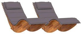 Camas de sol balanço com almofadas 2 pcs Madeira sólida de acácia