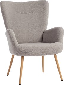 Poltrona de sala, poltrona auxiliar estofada em tecido bouclé com encosto alto e braços, 71 x 74 x 97,5 cm, cinzento