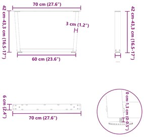 Pés para mesa de centro em V, 2 peças, antracite, 70x (42-43,3) cm, aç