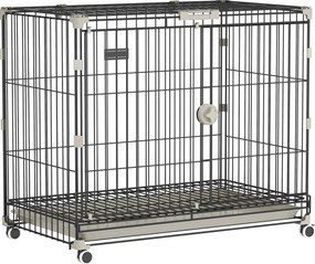 PawHut Gaiola para Cães Dobrável, Bandeja Removível, Rodas com Travas, Teto Abrível, Porta de Alimentação, 75,5x46x64,5cm, Preto | Aosom Portugal