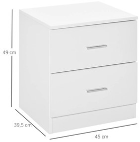 Mesa de Cabeceira Moderna Mesinha de Cabeceira com 2 Gavetas para Sala Quarto Capacidade 30 kg 45x39,5x49 cm Branco