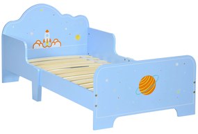 Cama para Crianças de 3-6 Anos 143x74x59cm Cama Infantil de Madeira com Barreiras de Proteção Carga Máxima 80kg Azul