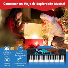 Teclado de piano para crianças elétrico portátil de 49 teclas com 8 ritmos, 8 tons e 10 demonstrações Instrumento musical preto
