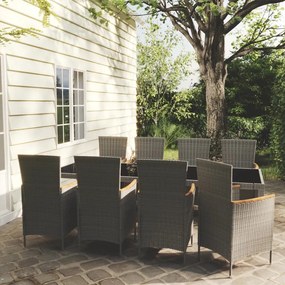 vidaXL 9 pcs conjunto jantar exterior c/ almofadões vime PE cinzento