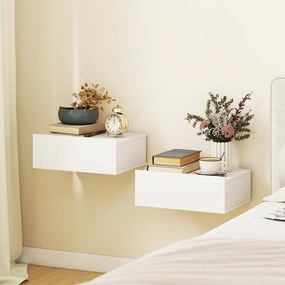 Conjunto de 2 Mesas de Cabeceira de Parede Mesas de Cabeceira Flutuantes com 1 Gaveta para Quarto 40x30x15 cm Branco