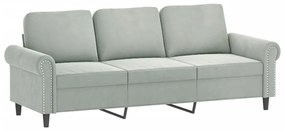 Sofá de 3 lugares com apoio de pés 180 cm veludo cinzento-claro