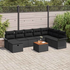 vidaXL Conjunto de Sofá de Jardim com almofada 9 pcs Preto vime PE