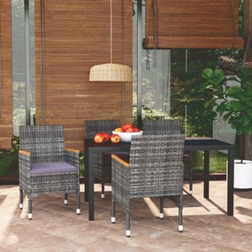 vidaXL 5 pcs conjunto jantar p/ jardim c/ almofadões vime PE cinzento