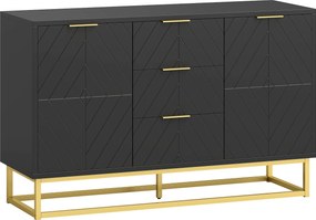 HOMCOM Aparador Auxiliar Armário de Armazenamento com 3 Gavetas e 2 Armários com Prateleira Ajustável 120x40x76 cm Preto | Aosom Portugal