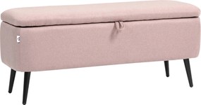 Banco de Armazenamento Estofado em Linho com Tampa Abatível e Pés de Aço Carga Máxima 150kg 101x38,5x44,5 cm Rosa