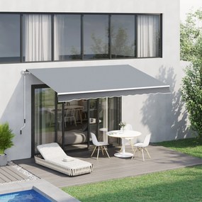 Outsunny Toldo Manual Retrátil com Manivela 295x245cm Toldo Enrolável Alumínio com Proteção Solar para Janela Portas Balcão Terraço Exterior Cinza