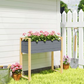 Floreira com pés 98 x 37 x 90 cm, floreira elevada com 4 orifícios de drenagem e tecido não tecido, cinzento