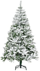 HOMCOM Árvore de Natal Artificial 180cm com Neve Ignífugo com 750 Ramos Folhas de PVC Base Dobrável Verde