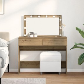 Mesa de Maquiagem com LED Carvalho Artesanal 100x40x120 cm