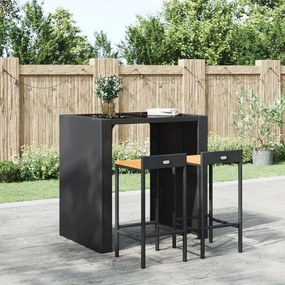 vidaXL Bancos de bar 2 pcs vime PE e madeira de acácia maciça preto