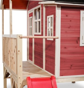 Casa de brincar infantil exterior para crianças Loft 350 em madeira com escorrega - Vermelha