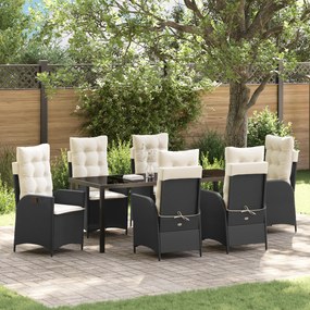 Conjunto de Jantar Jardim 7 Peças com Almofadas - Rattan Preto