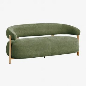 Sofá De 2 Lugares Em Tecido Chenille E Ferro Jolie Castanho Madeira & Chenille Verde Sálvia - Sklum