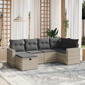 6 pcs conj. sofás jardim com almofadões vime PE cinzento-claro
