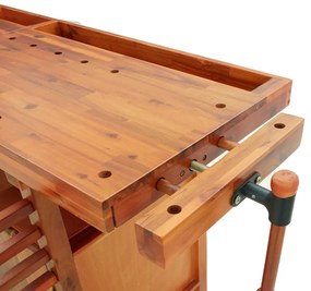 Bancada de trabalho + gavetas/tornos 192x62x83 cm acácia maciça