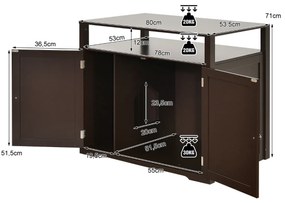 Casinha de Areia para gatos moderna escondida para animais com 2 portas de gato 2 portas mesa decorativa para casa Castanho