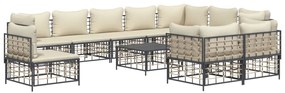 11pcs conjunto lounge de jardim c/ almofadões vime PE antracite