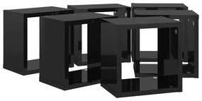 Prateleiras parede forma de cubo 6 pcs 22x15x22 cm preto brilh.