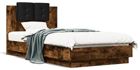 vidaXL Estrutura cama c/ cabeceira/luzes LED 90x190 cm carvalho fumado
