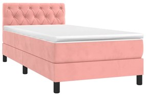 Cama box spring c/ colchão/LED 80x200 cm veludo rosa