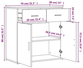 Aparadores 2 pcs 79x38x80 cm derivados madeira cinzento sonoma