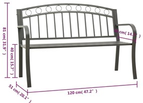 Banco de jardim 120 cm aço cinzento