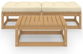 3 pcs conjunto lounge de jardim c/ almofadões pinho maciço