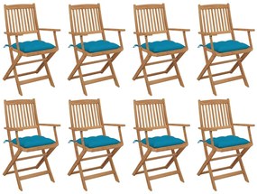 vidaXL Cadeiras de exterior dobráveis c/ almofadões 8pcs acácia maciça